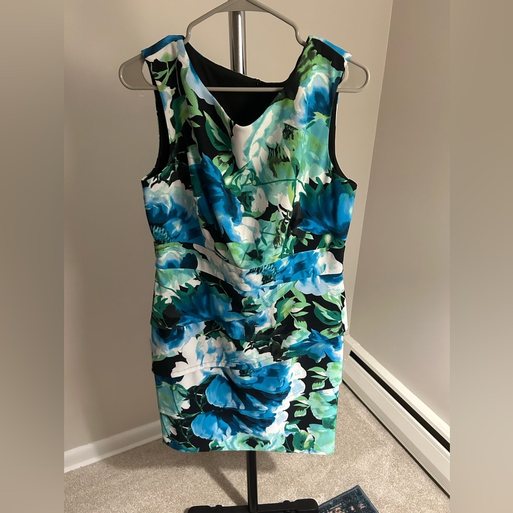 Blue and green floral midi dress size 14 Connected Apparel